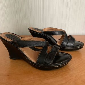 Born Black Leather Wedges